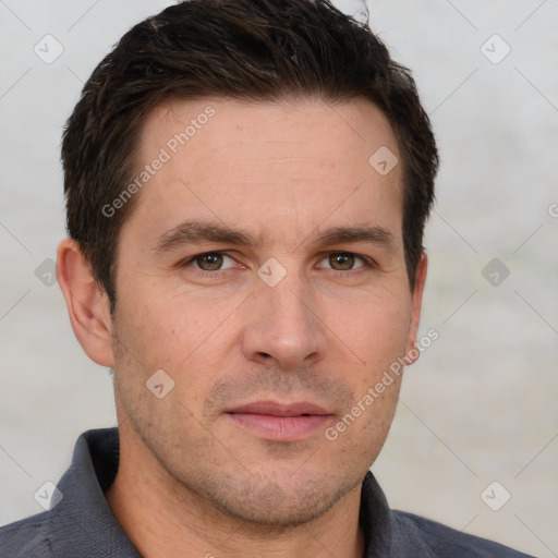 Neutral white adult male with short  brown hair and brown eyes