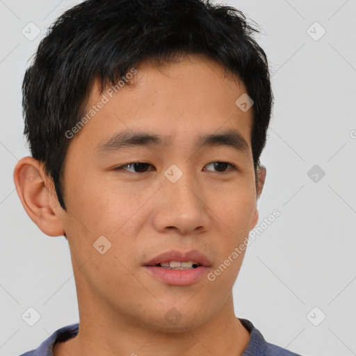 Neutral asian young-adult male with short  brown hair and brown eyes