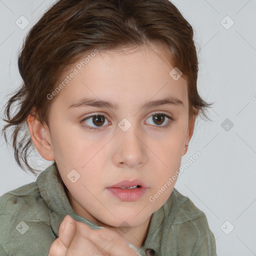 Neutral white child female with medium  brown hair and brown eyes