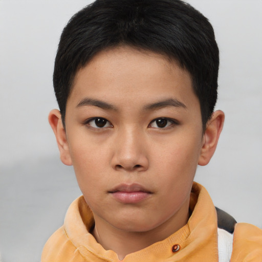 Neutral asian young-adult female with short  brown hair and brown eyes