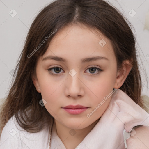 Neutral white child female with medium  brown hair and brown eyes