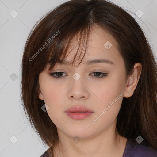 Neutral white child female with medium  brown hair and brown eyes