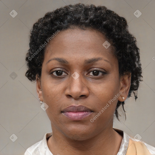 Neutral black young-adult female with short  brown hair and brown eyes