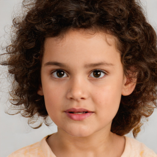 Neutral white child female with medium  brown hair and brown eyes