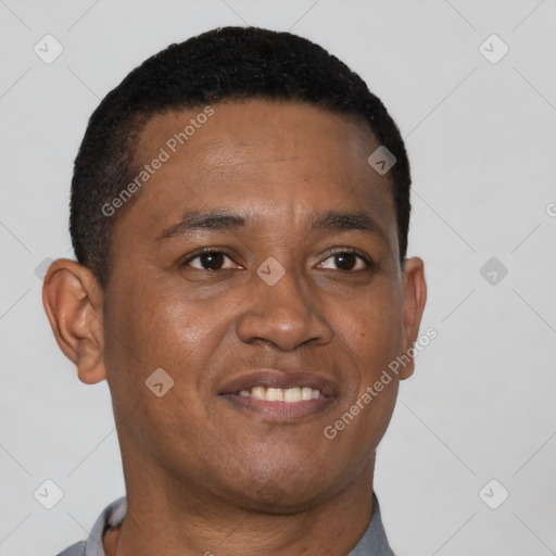 Neutral black young-adult male with short  brown hair and brown eyes