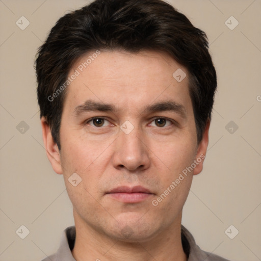 Neutral white adult male with short  brown hair and brown eyes