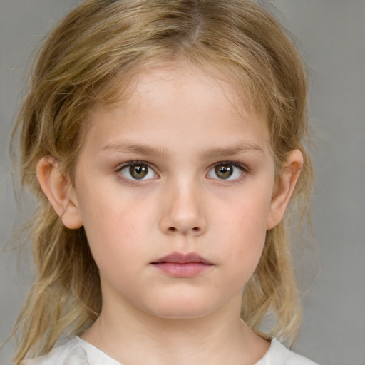 Neutral white child female with medium  brown hair and brown eyes