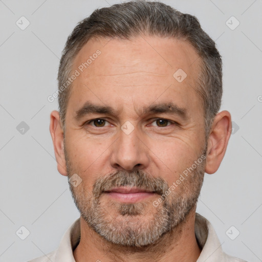 Neutral white adult male with short  brown hair and brown eyes