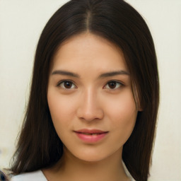 Neutral asian young-adult female with long  brown hair and brown eyes