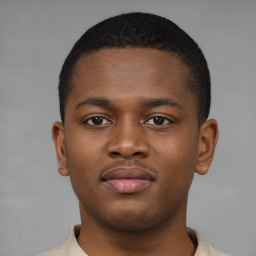 Neutral black young-adult male with short  brown hair and brown eyes