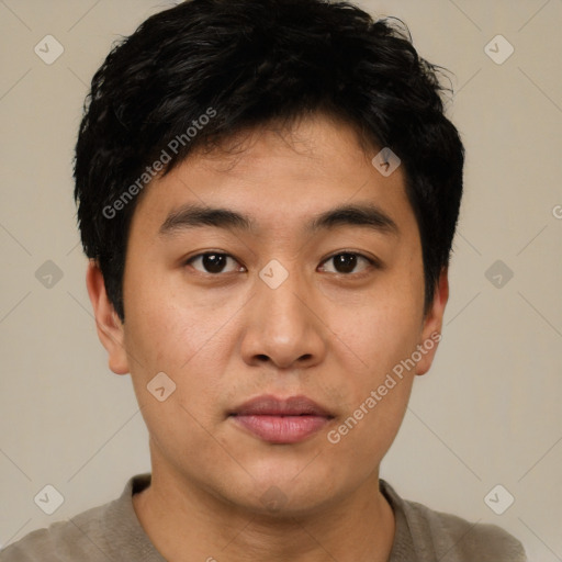 Neutral asian young-adult male with short  brown hair and brown eyes