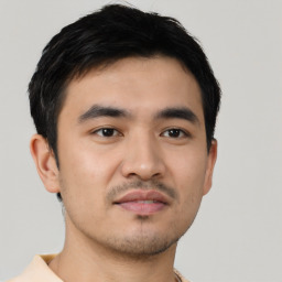 Neutral asian young-adult male with short  black hair and brown eyes