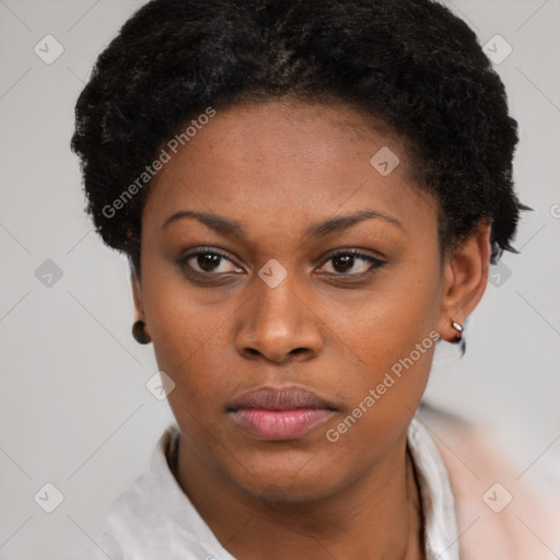 Neutral black young-adult female with short  brown hair and brown eyes