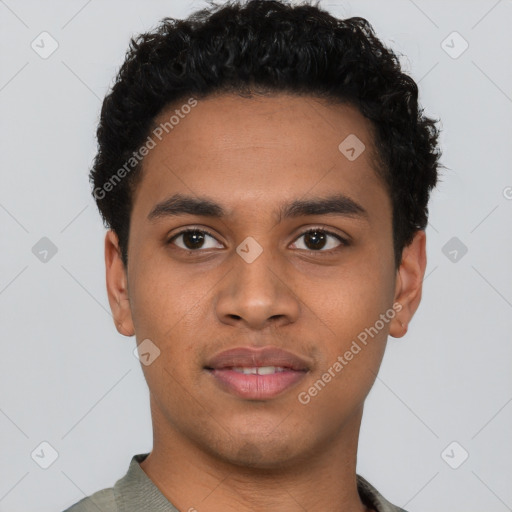Neutral latino young-adult male with short  brown hair and brown eyes
