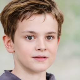 Neutral white child male with short  brown hair and grey eyes