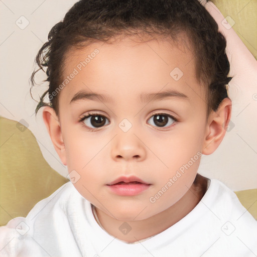 Neutral white child female with short  brown hair and brown eyes