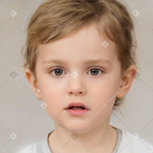 Neutral white child female with short  brown hair and brown eyes