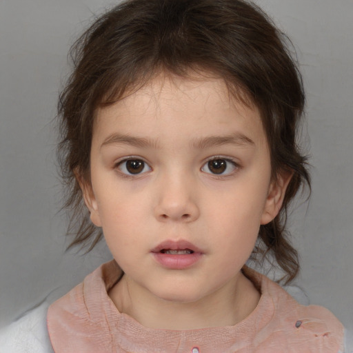 Neutral white child female with medium  brown hair and brown eyes