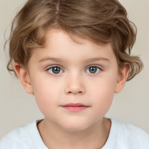 Neutral white child male with medium  brown hair and brown eyes