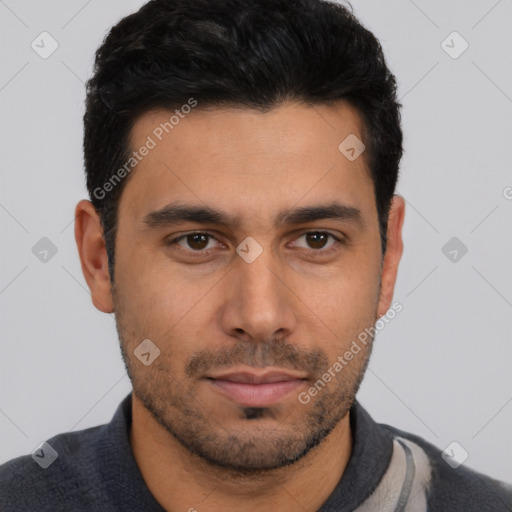 Neutral asian young-adult male with short  black hair and brown eyes