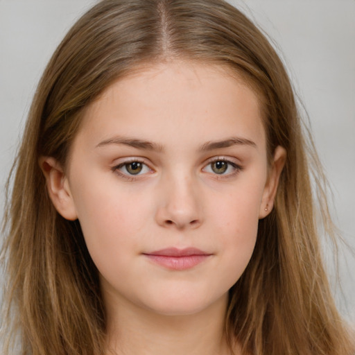 Neutral white child female with long  brown hair and brown eyes