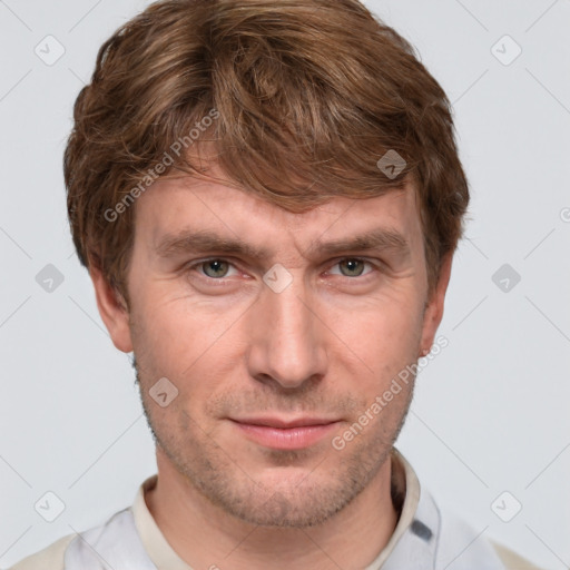 Neutral white adult male with short  brown hair and brown eyes