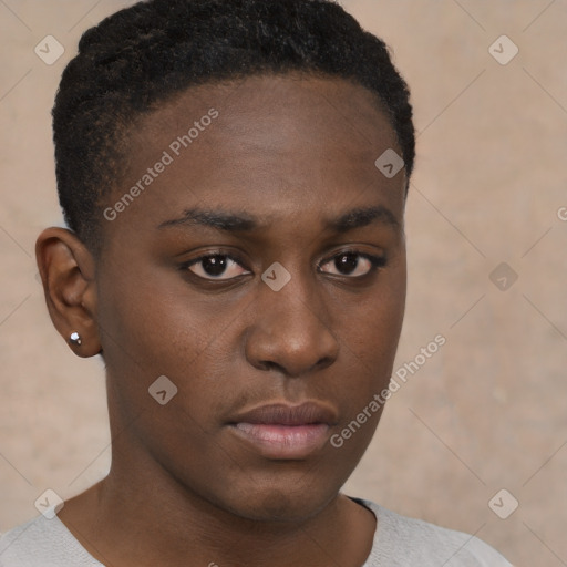 Neutral black young-adult male with short  brown hair and brown eyes