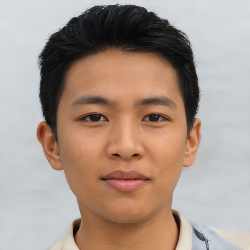 Neutral asian young-adult male with short  brown hair and brown eyes