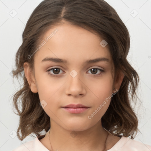 Neutral white child female with medium  brown hair and brown eyes