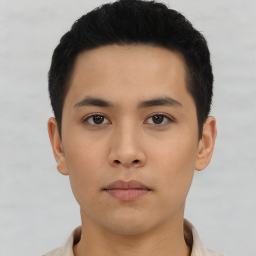 Neutral asian young-adult male with short  black hair and brown eyes