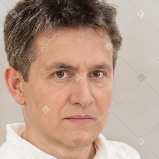 Neutral white adult male with short  brown hair and brown eyes