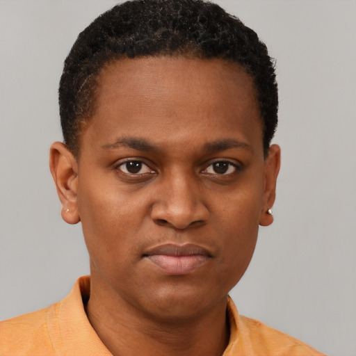 Neutral black young-adult male with short  brown hair and brown eyes