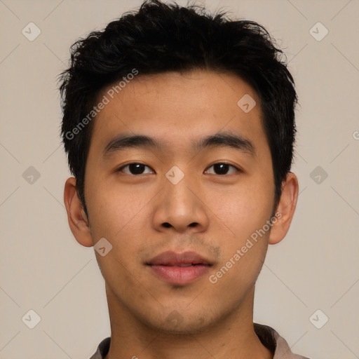 Neutral asian young-adult male with short  black hair and brown eyes