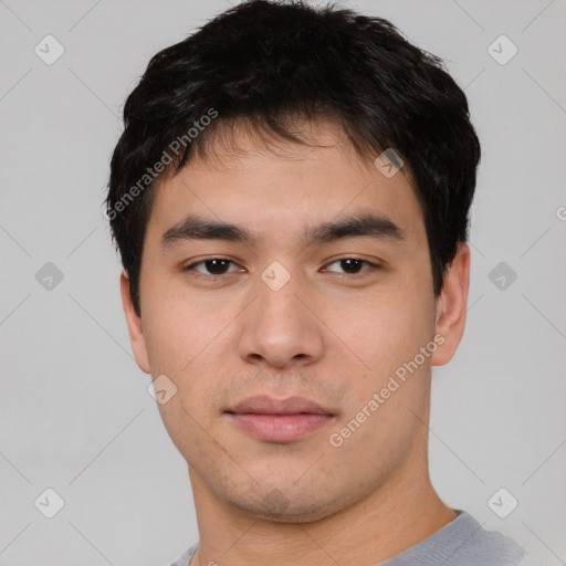 Neutral asian young-adult male with short  brown hair and brown eyes