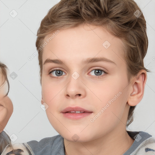 Neutral white young-adult female with medium  brown hair and blue eyes