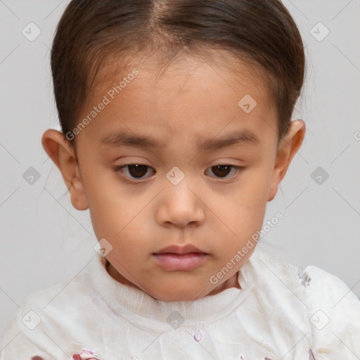 Neutral white child female with short  brown hair and brown eyes