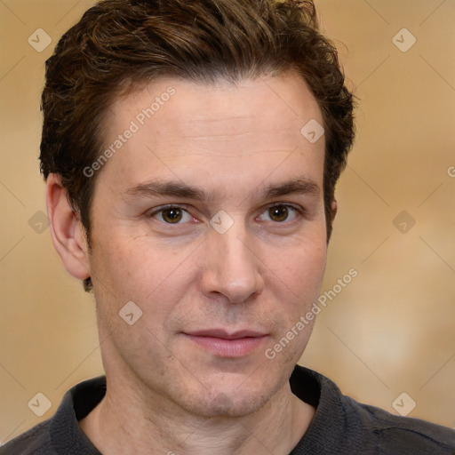 Neutral white adult male with short  brown hair and brown eyes