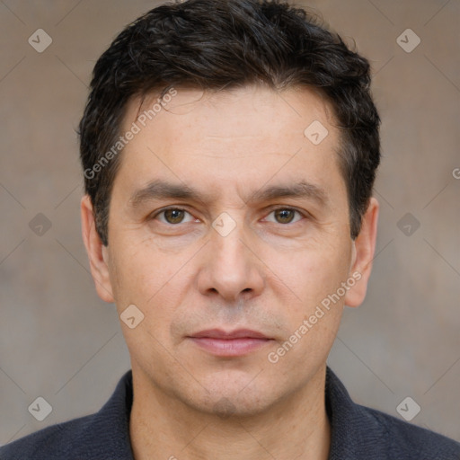 Neutral white adult male with short  brown hair and brown eyes