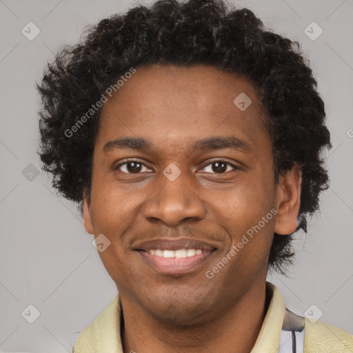 Joyful latino adult male with short  brown hair and brown eyes