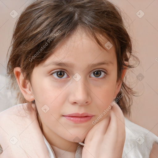 Neutral white child female with medium  brown hair and brown eyes