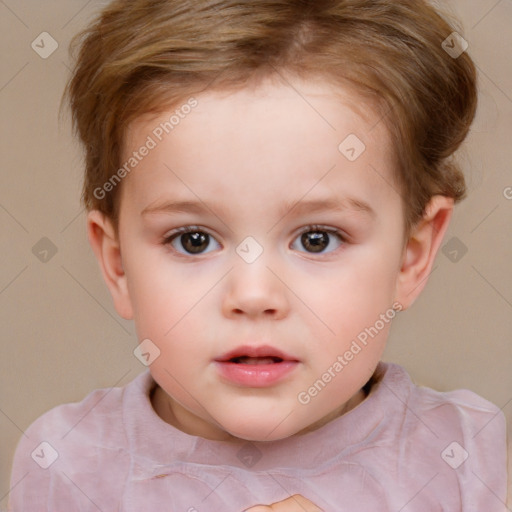 Neutral white child female with short  brown hair and brown eyes