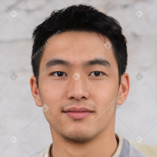 Neutral asian young-adult male with short  black hair and brown eyes