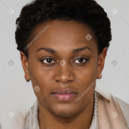 Neutral black young-adult female with short  brown hair and brown eyes