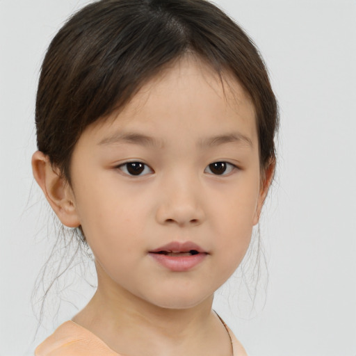 Neutral asian child female with medium  brown hair and brown eyes