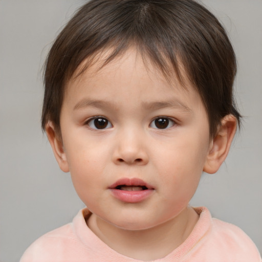 Neutral white child female with short  brown hair and brown eyes