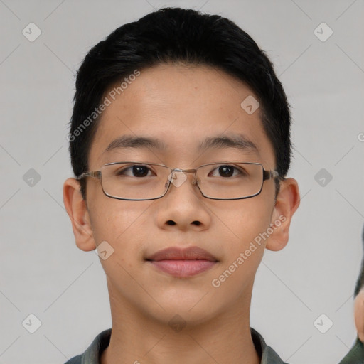 Neutral asian young-adult male with short  brown hair and brown eyes