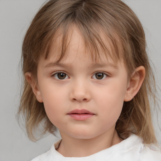 Neutral white child female with medium  brown hair and brown eyes