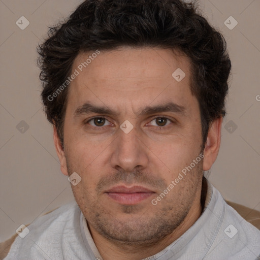 Neutral white adult male with short  brown hair and brown eyes