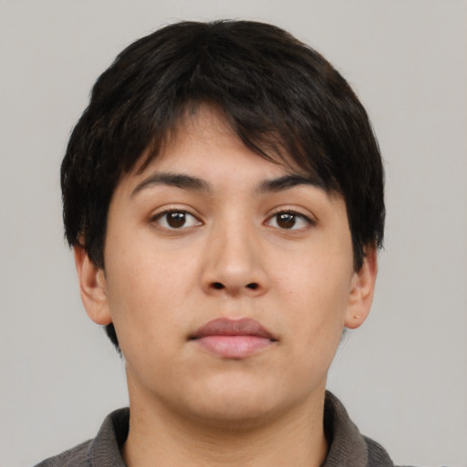Neutral asian young-adult male with short  brown hair and brown eyes
