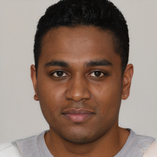 Neutral black young-adult male with short  brown hair and brown eyes